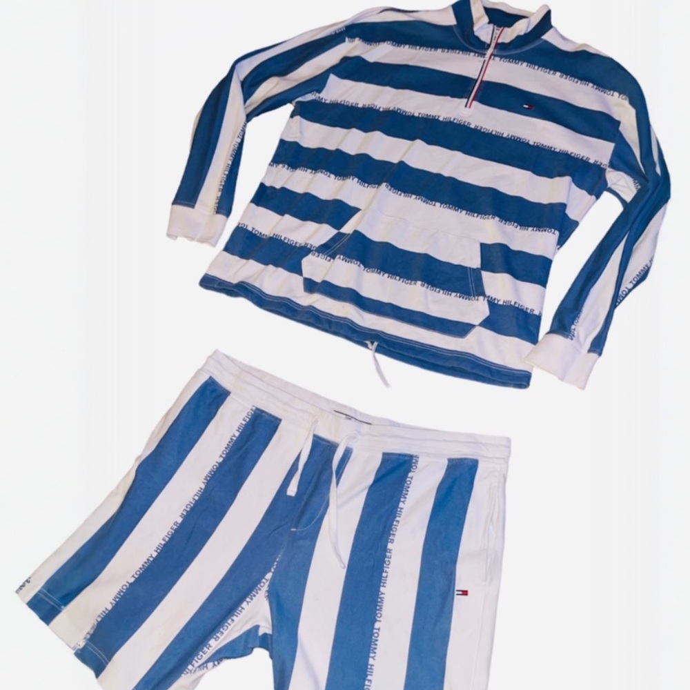 Tommy Hilfiger Blue and White Striped shorts set 🔥